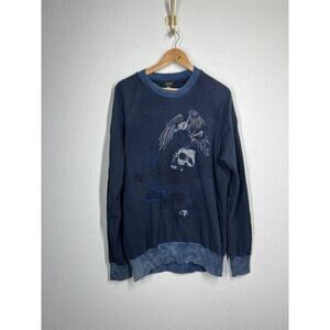 Diesel Mens S- Circus Embroidered Sweatshirt XL Navy Distressed Bird Skull